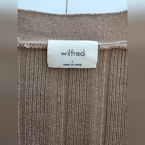 Wilfred Plunge Front Cardigan Merino Wool Blend Three Button Front In Brown Sz L - Picture 4 of 14